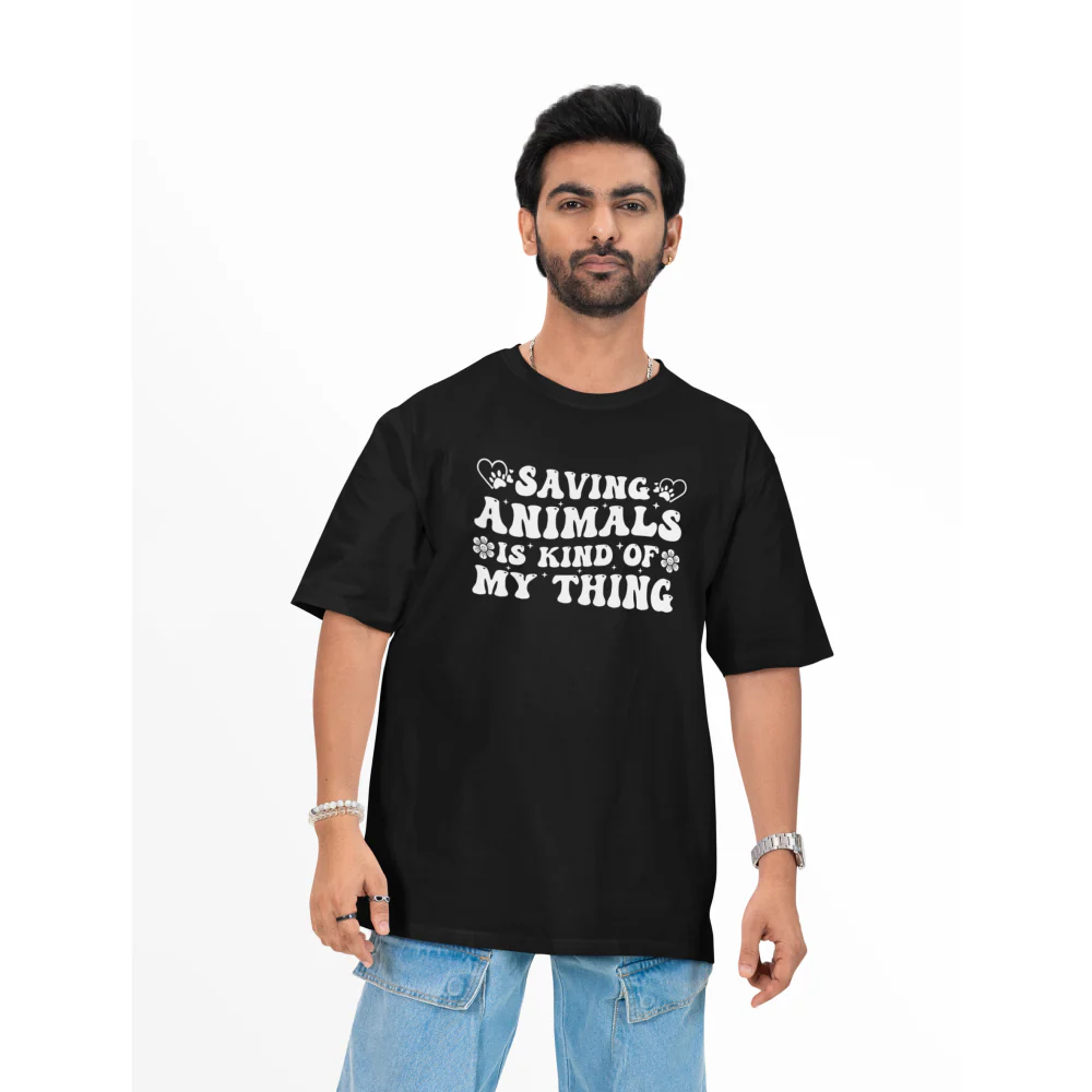 Seek Buy Love Animal Saviours Unisex Oversized Tee (Black) - Image 4