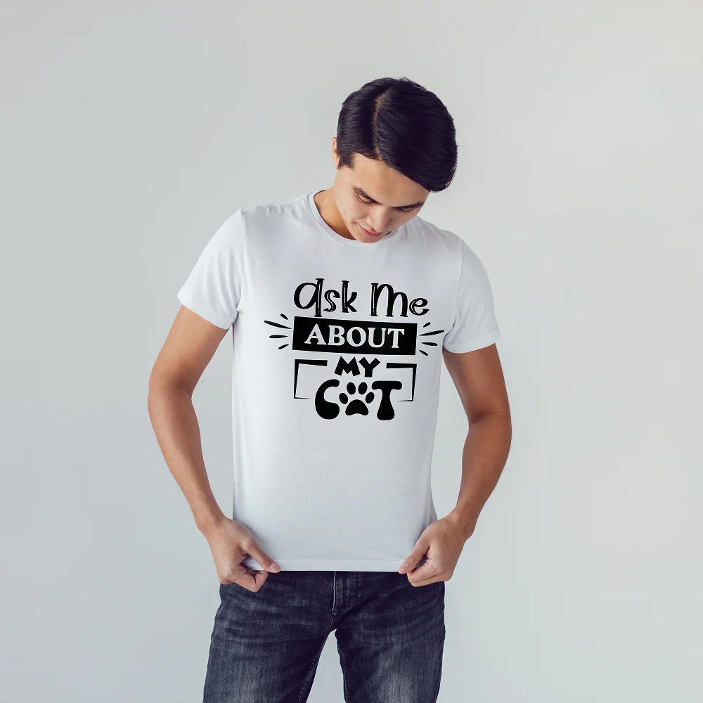 Seek Buy Love Ask Me About My Cat Unisex Tee (White) - Image 3