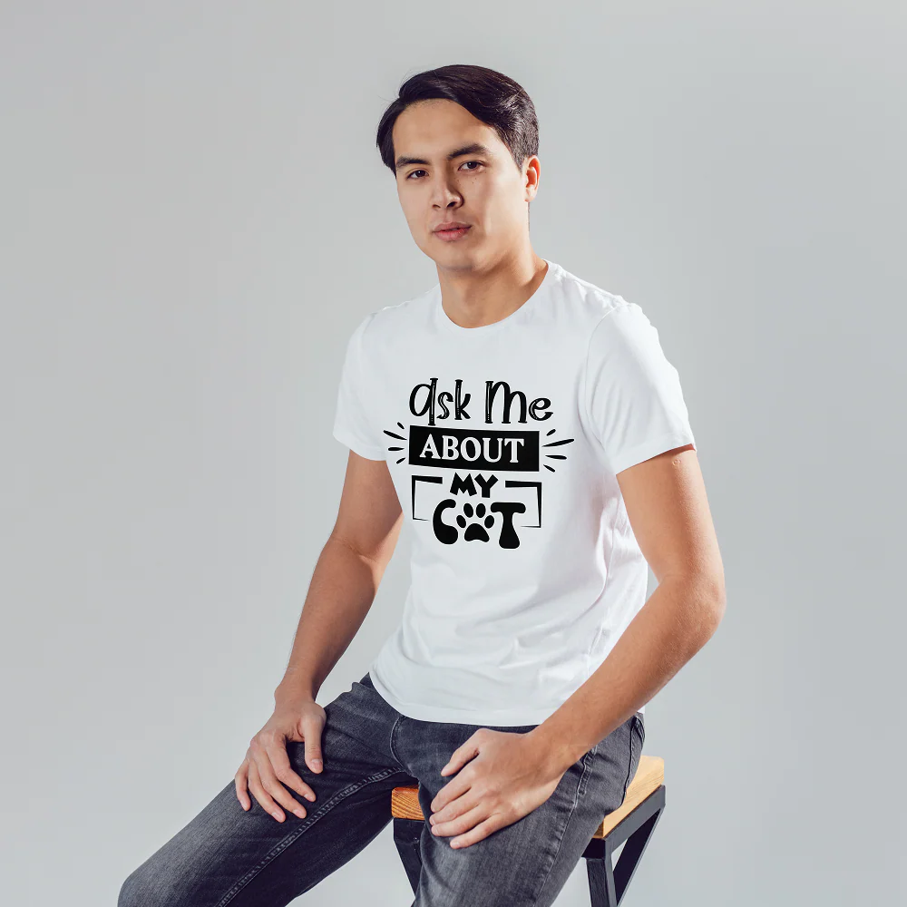 Seek Buy Love Ask Me About My Cat Unisex Tee (White) - Image 5