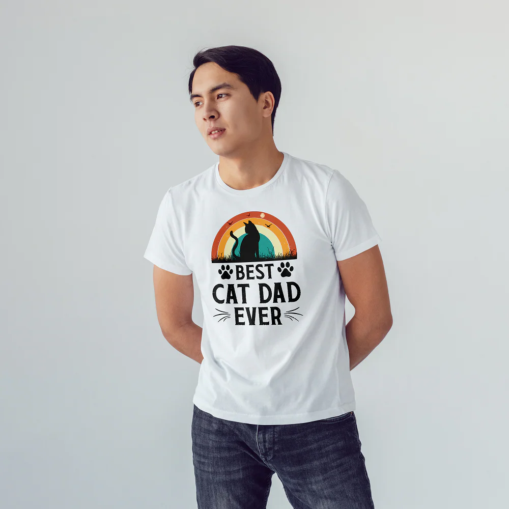 Seek Buy Love Best Cat Dad Ever Regular Tshirt (White) - Image 2