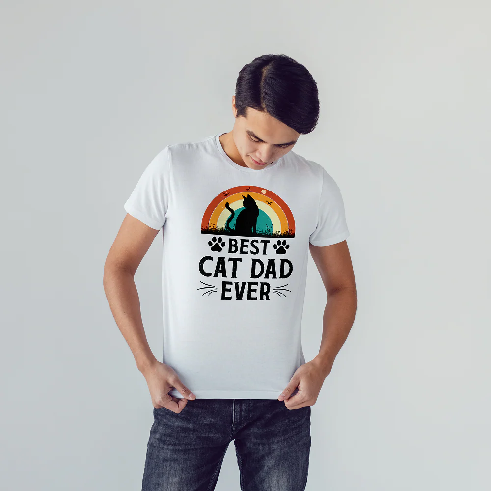 Seek Buy Love Best Cat Dad Ever Regular Tshirt (White) - Image 3