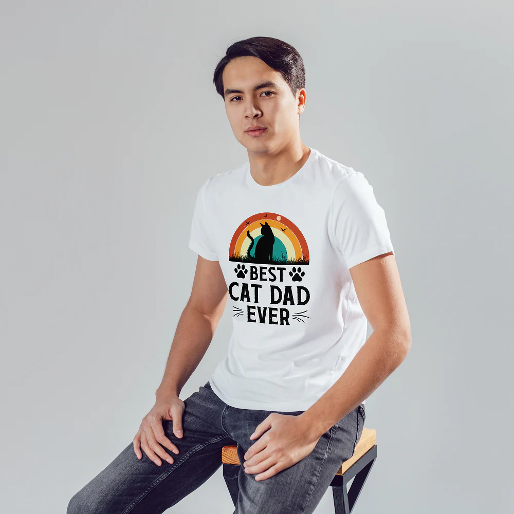 Seek Buy Love Best Cat Dad Ever Regular Tshirt (White) - Image 4