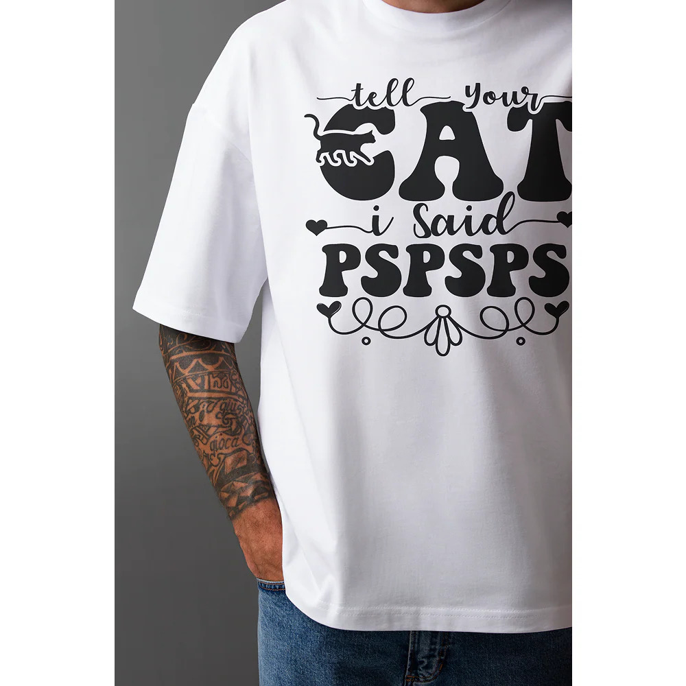 Seek Buy Love Cat Whispers Oversized Tee (White) - Image 3