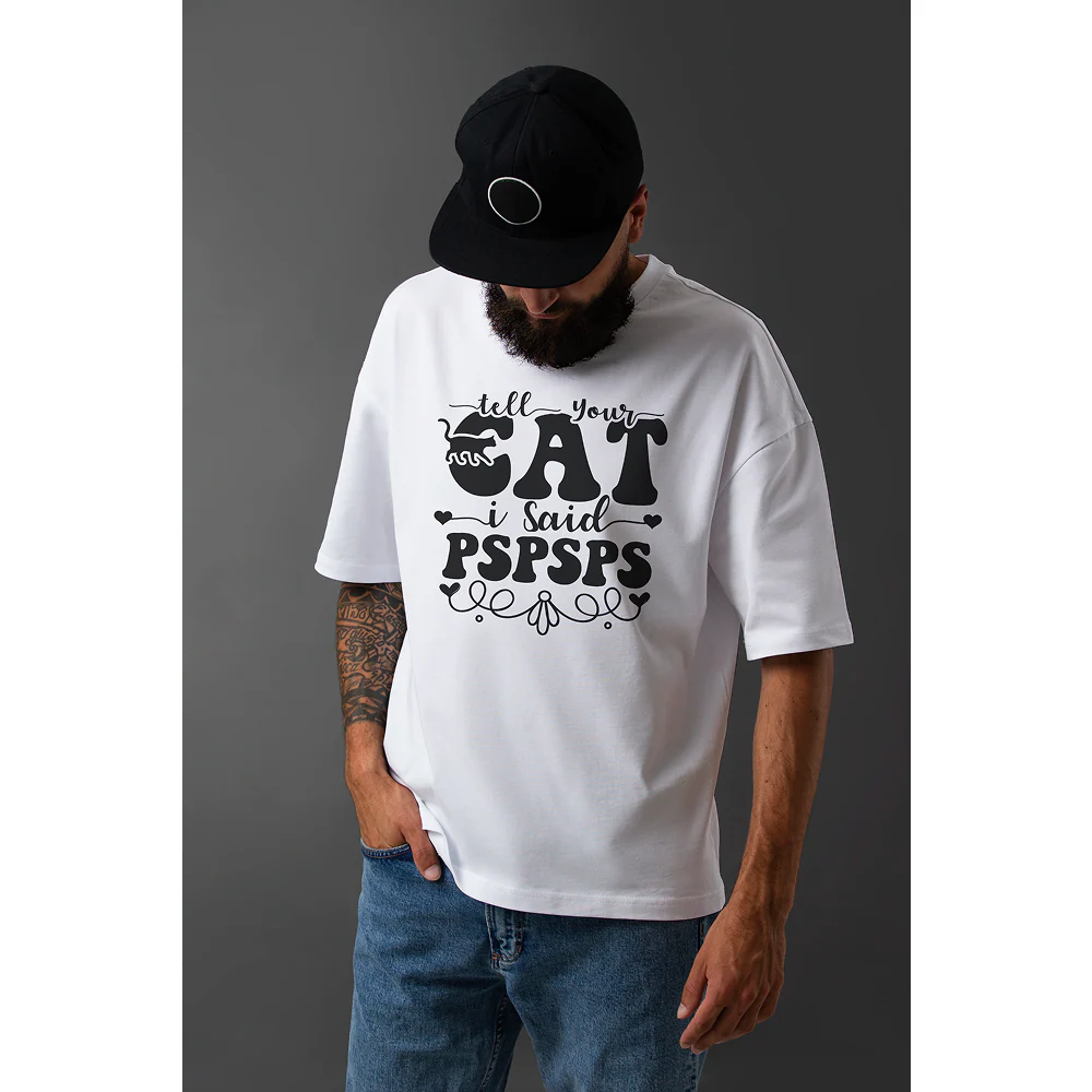 Seek Buy Love Cat Whispers Oversized Tee (White) - Image 4