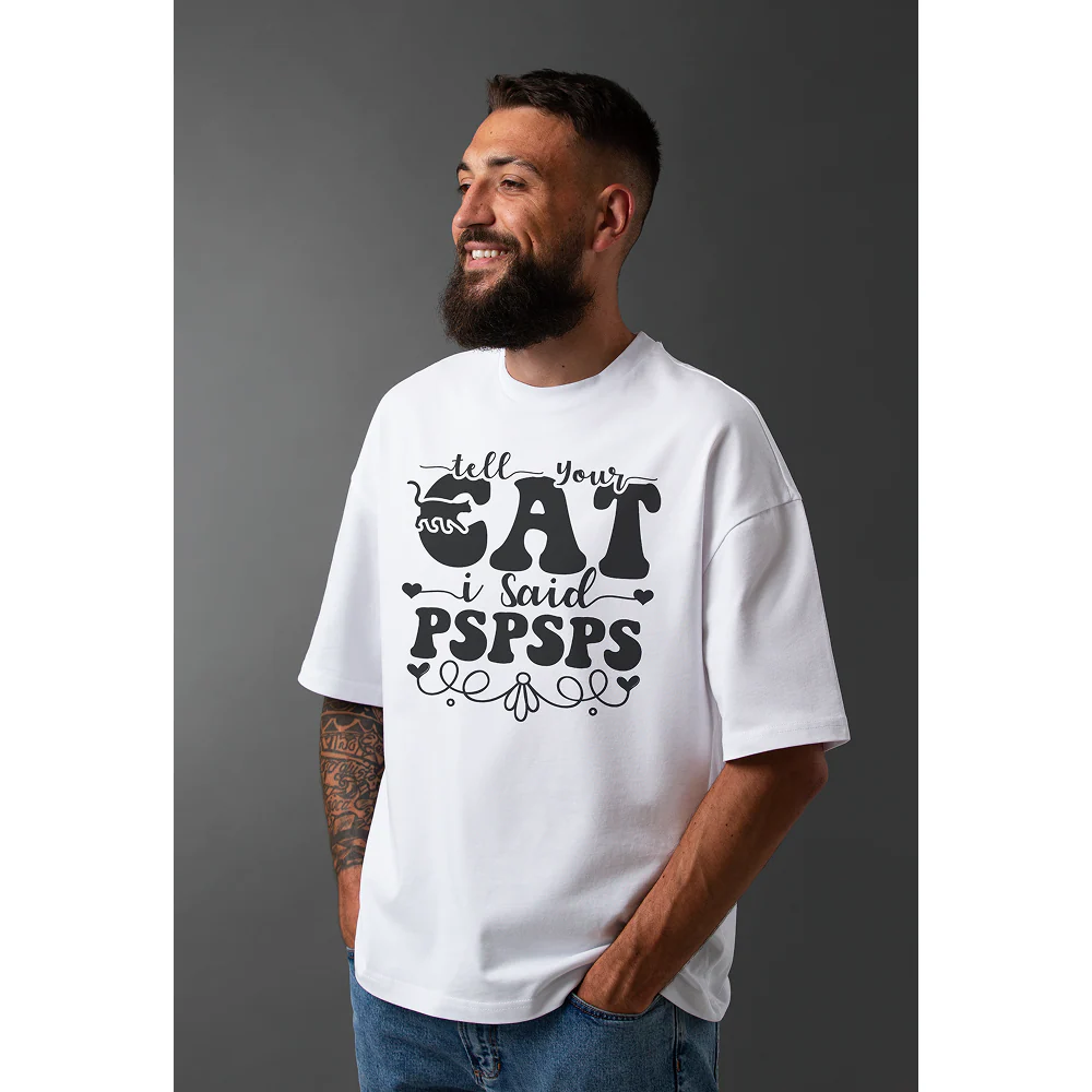 Seek Buy Love Cat Whispers Oversized Tee (White) - Image 5