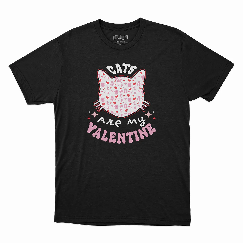 Seek Buy Love Cats Are My Valentine Unisex Tee (Black) - Image 2