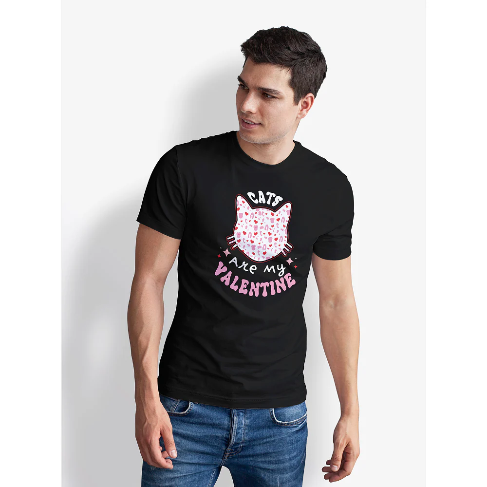 Seek Buy Love Cats Are My Valentine Unisex Tee (Black) - Image 3