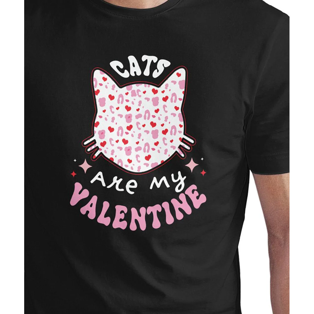 Seek Buy Love Cats Are My Valentine Unisex Tee (Black) - Image 4