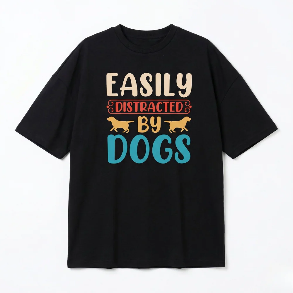 Seek Buy Love Easily Distracted by Dogs Oversized Tee (Black) - Image 3