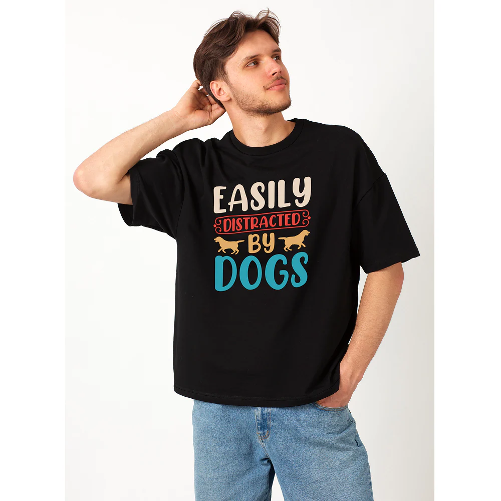 Seek Buy Love Easily Distracted by Dogs Oversized Tee (Black) - Image 4