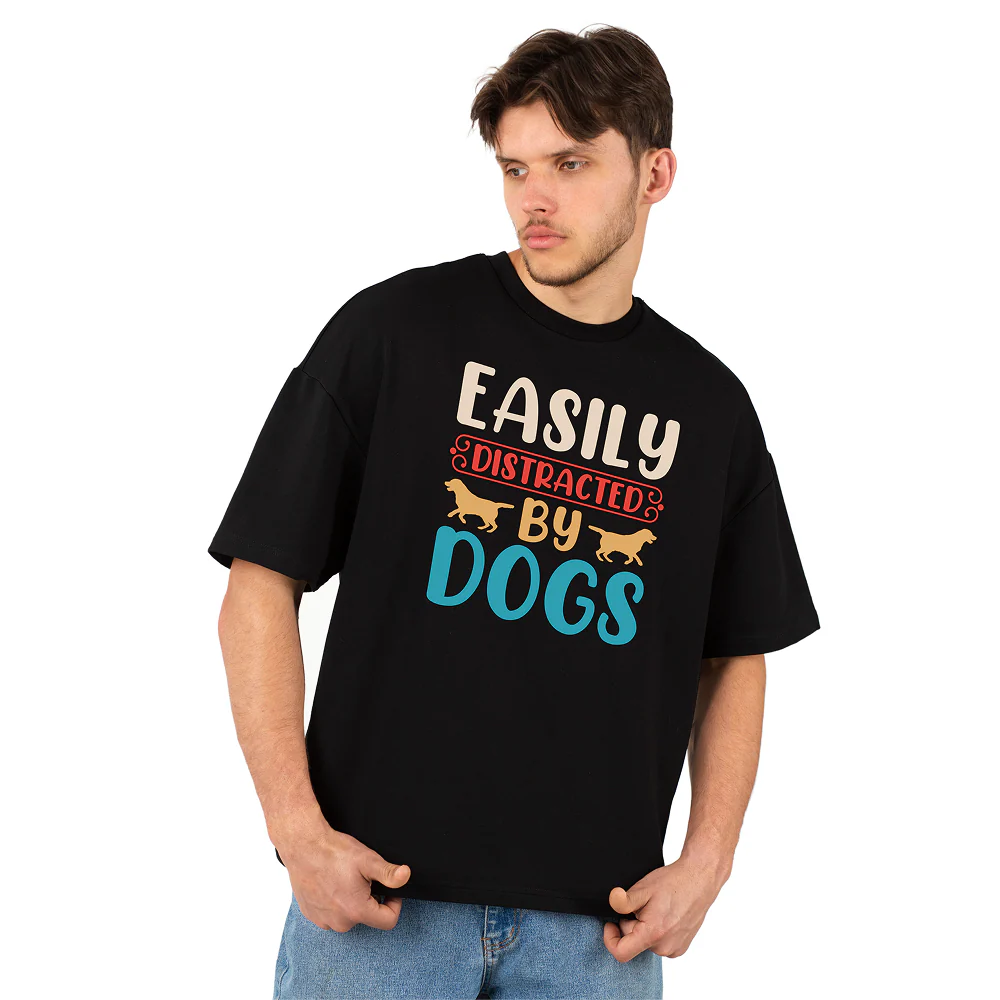 Seek Buy Love Easily Distracted by Dogs Oversized Tee (Black) - Image 5