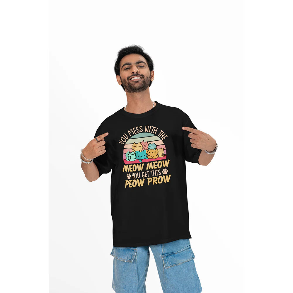 Seek Buy Love Funny Cat Lover Oversized Tshirt (Black) - Image 3