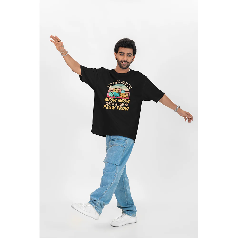 Seek Buy Love Funny Cat Lover Oversized Tshirt (Black) - Image 4