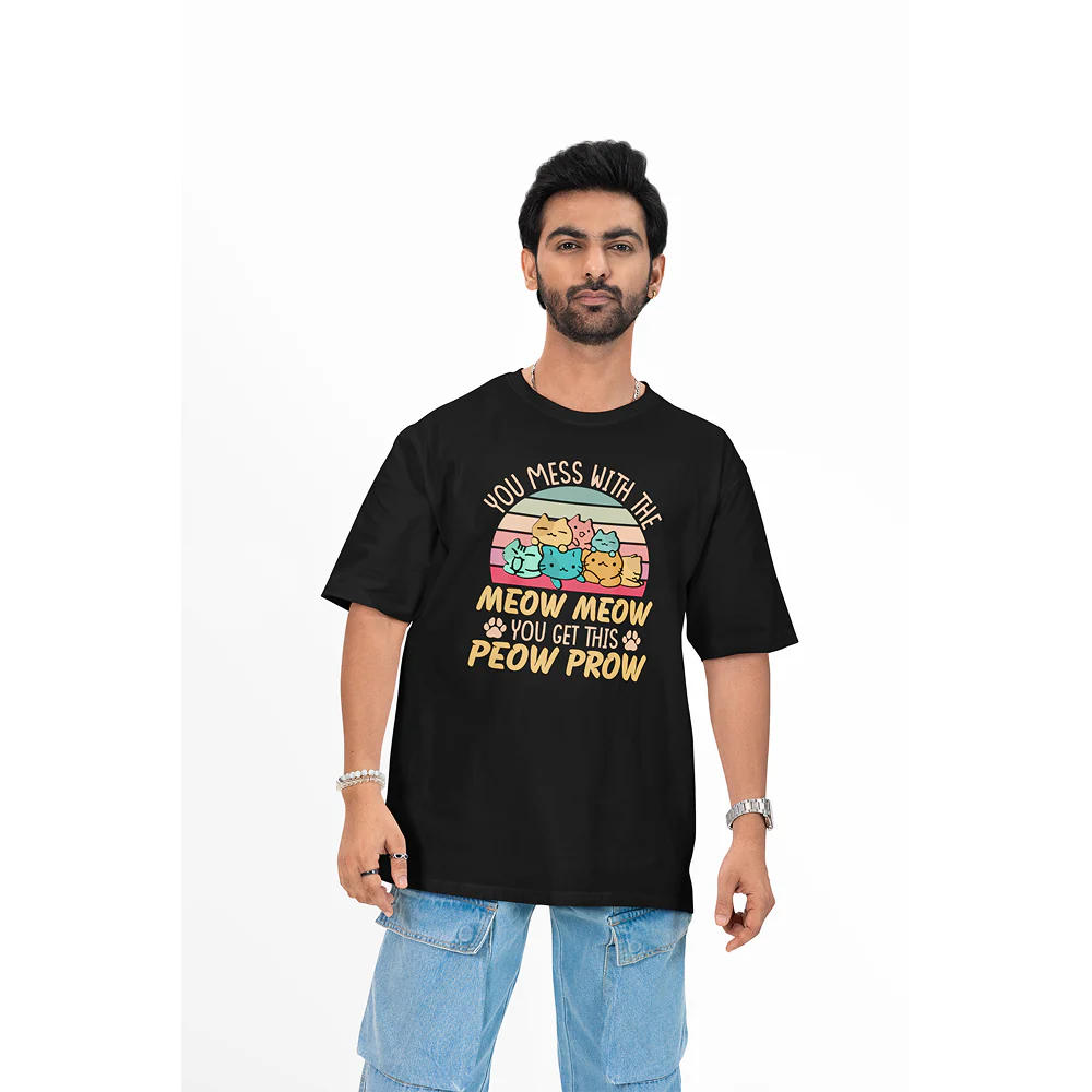 Seek Buy Love Funny Cat Lover Oversized Tshirt (Black) - Image 5