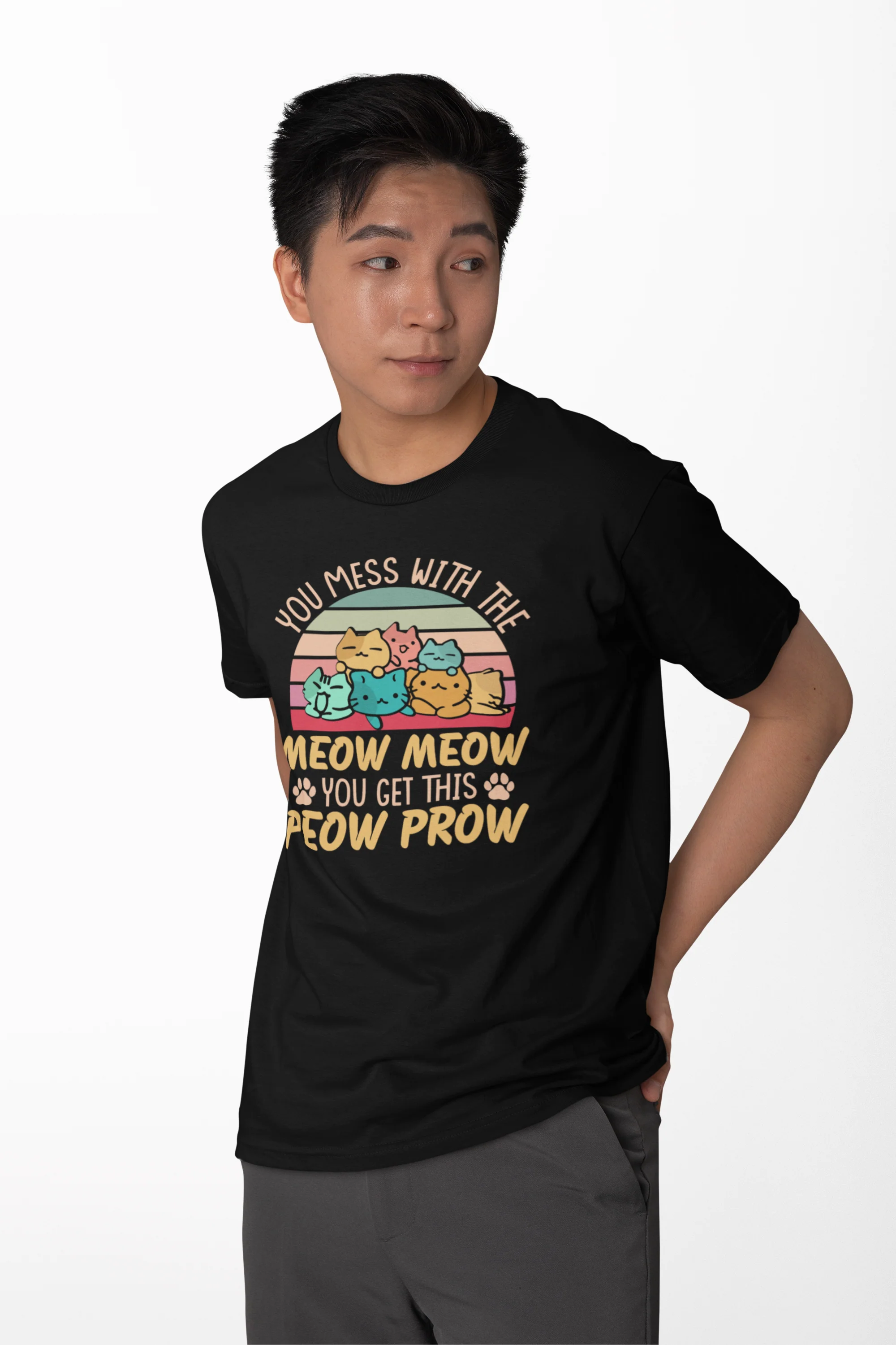 Seek Buy Love Funny Cat Lover Regular Tshirt (Black) - Image 3