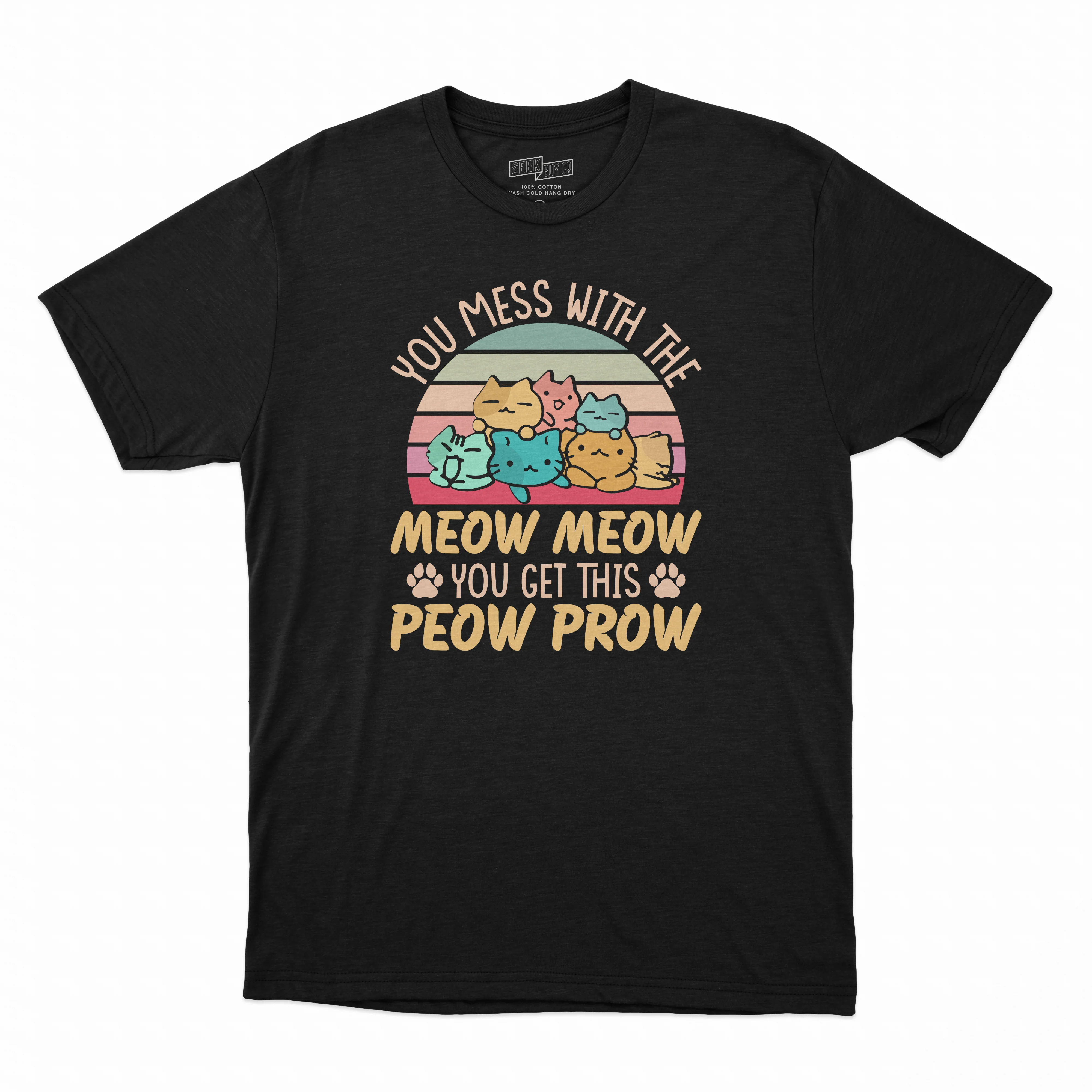Seek Buy Love Funny Cat Lover Regular Tshirt (Black) - Image 4