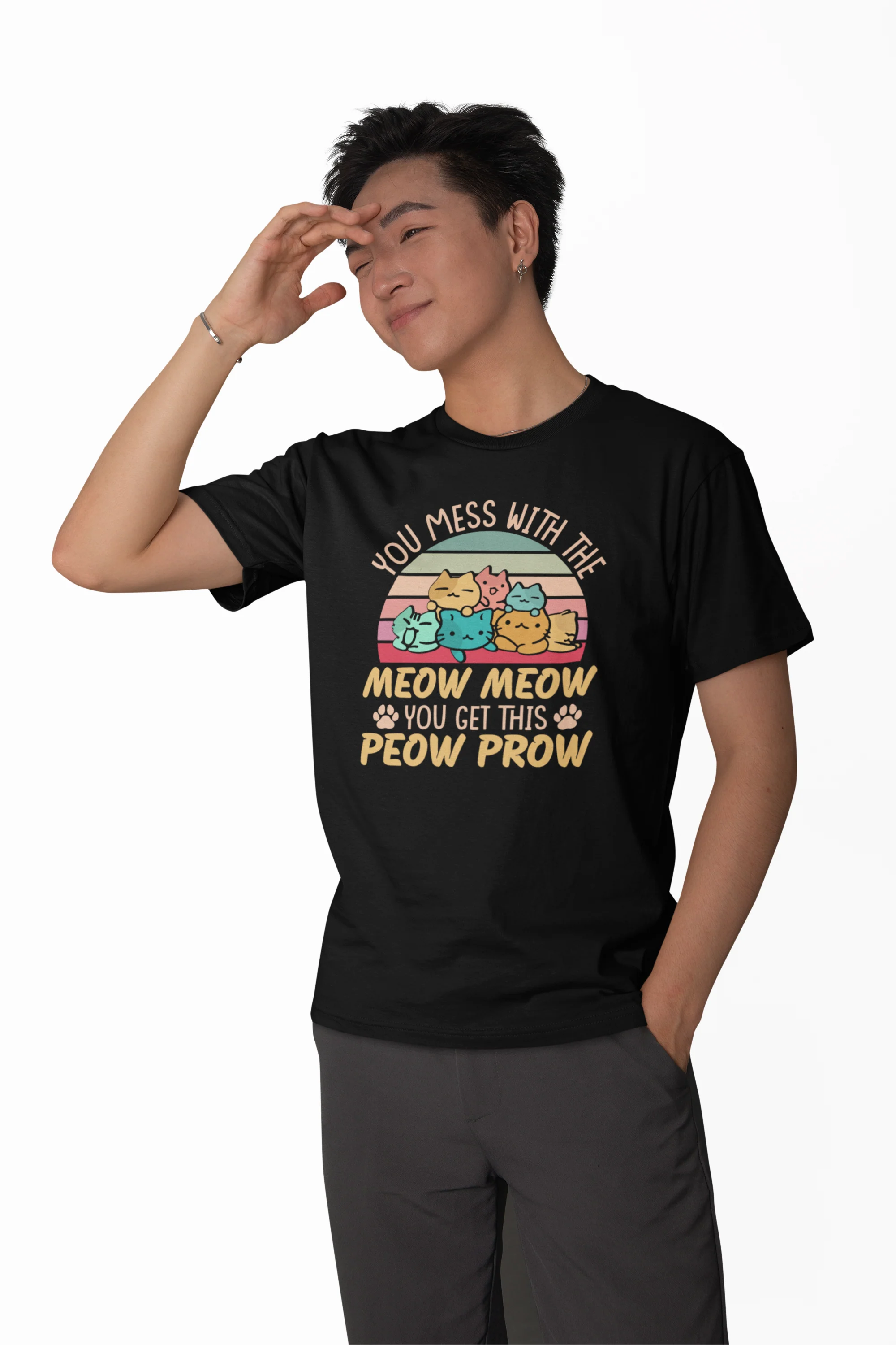 Seek Buy Love Funny Cat Lover Regular Tshirt (Black) - Image 6