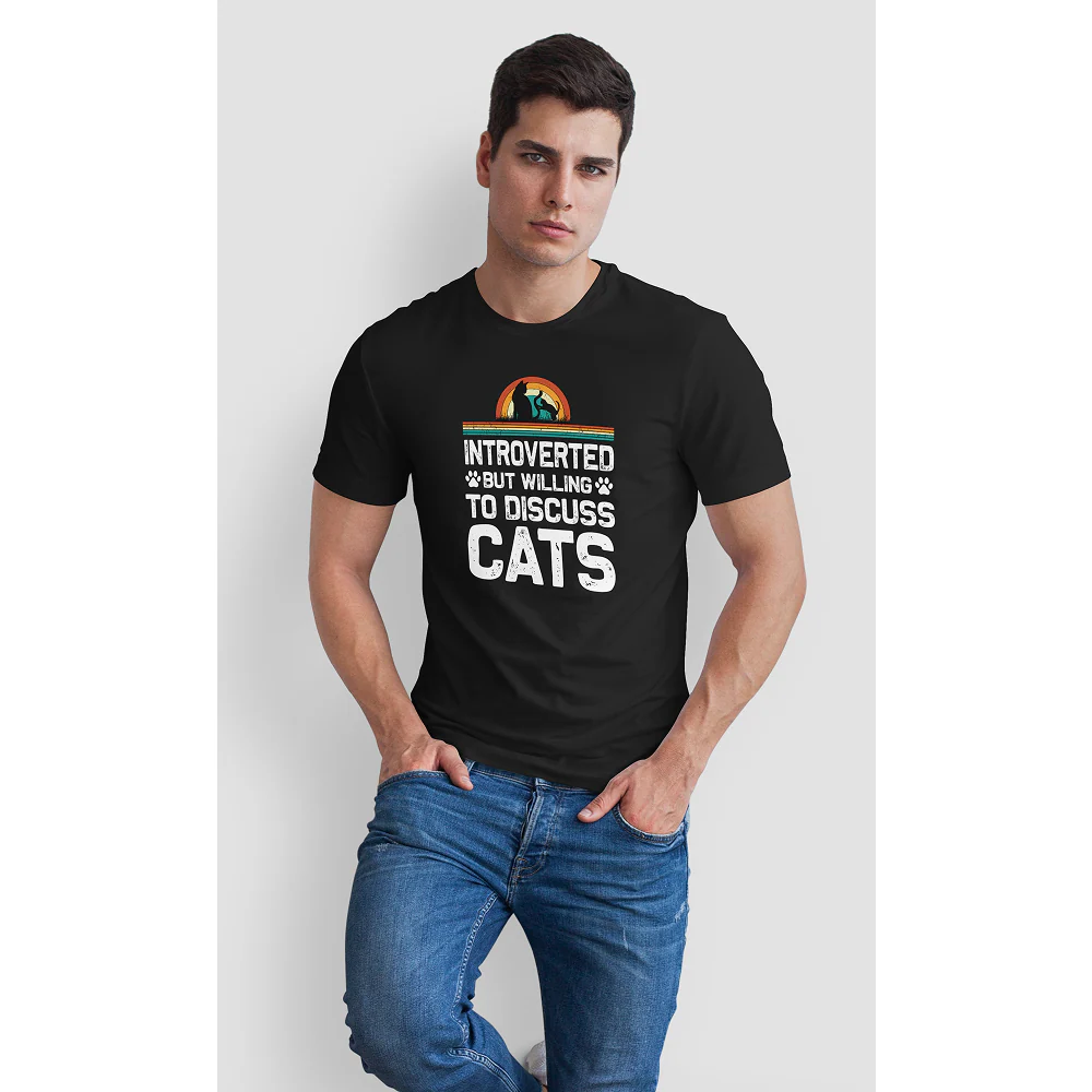 Seek Buy Love Introverted Cat Lover Regular Tee (Black) - Image 4
