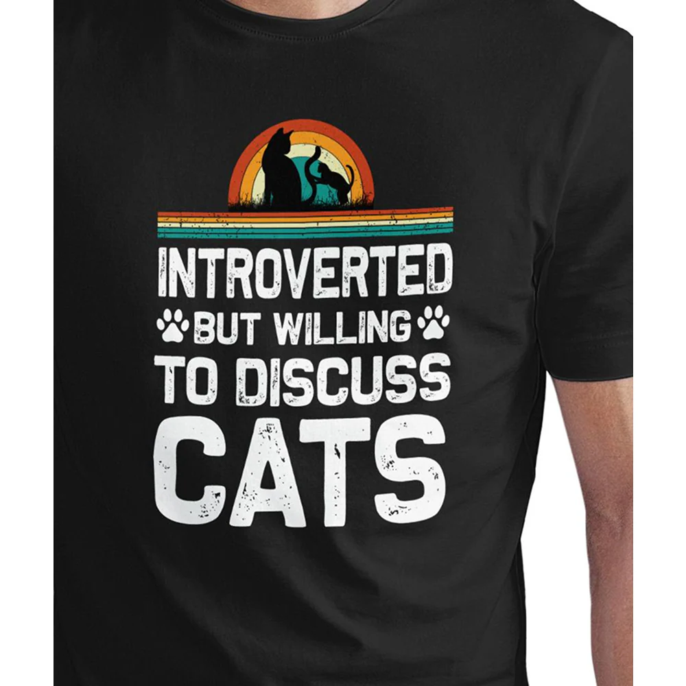 Seek Buy Love Introverted Cat Lover Regular Tee (Black) - Image 5