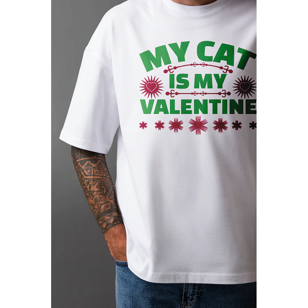 Seek Buy Love My Cat is My Valentine Oversized Tee - Image 3