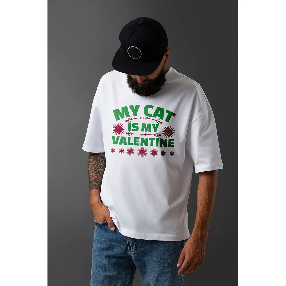 Seek Buy Love My Cat is My Valentine Oversized Tee - Image 4