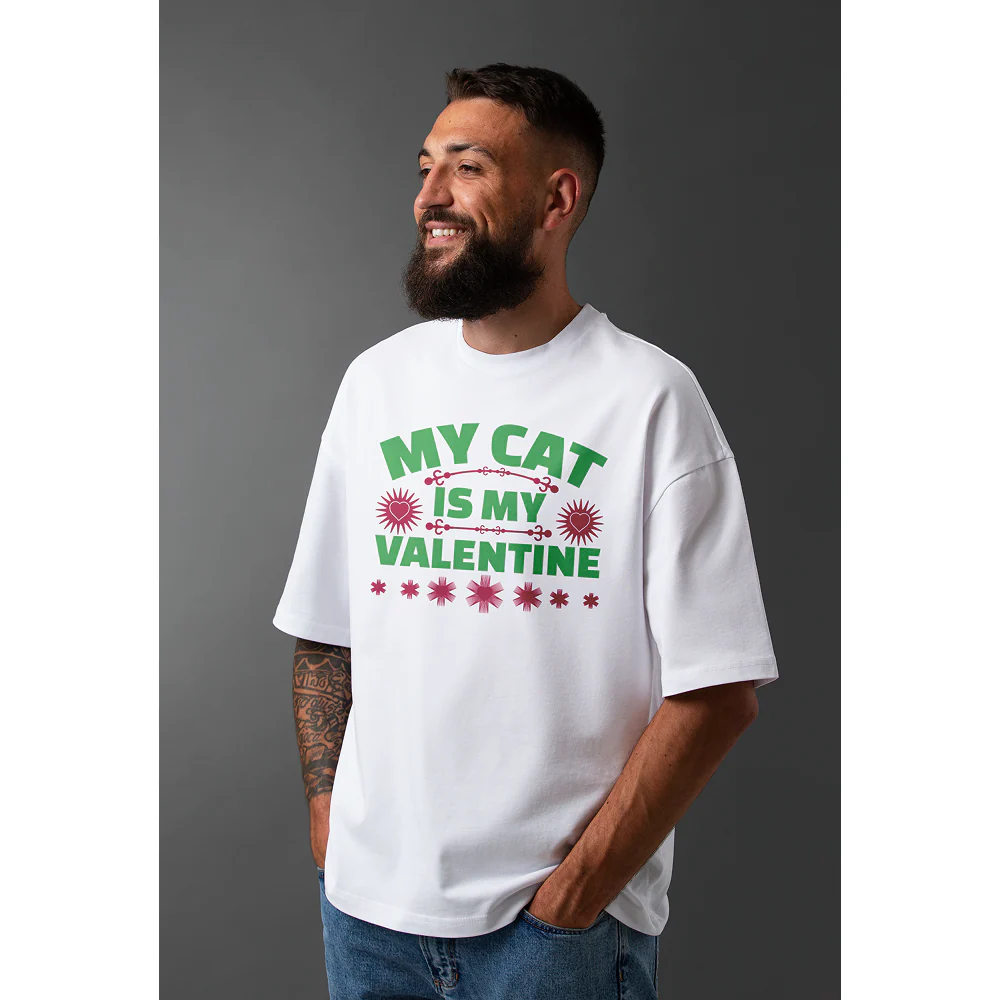 Seek Buy Love My Cat is My Valentine Oversized Tee - Image 5