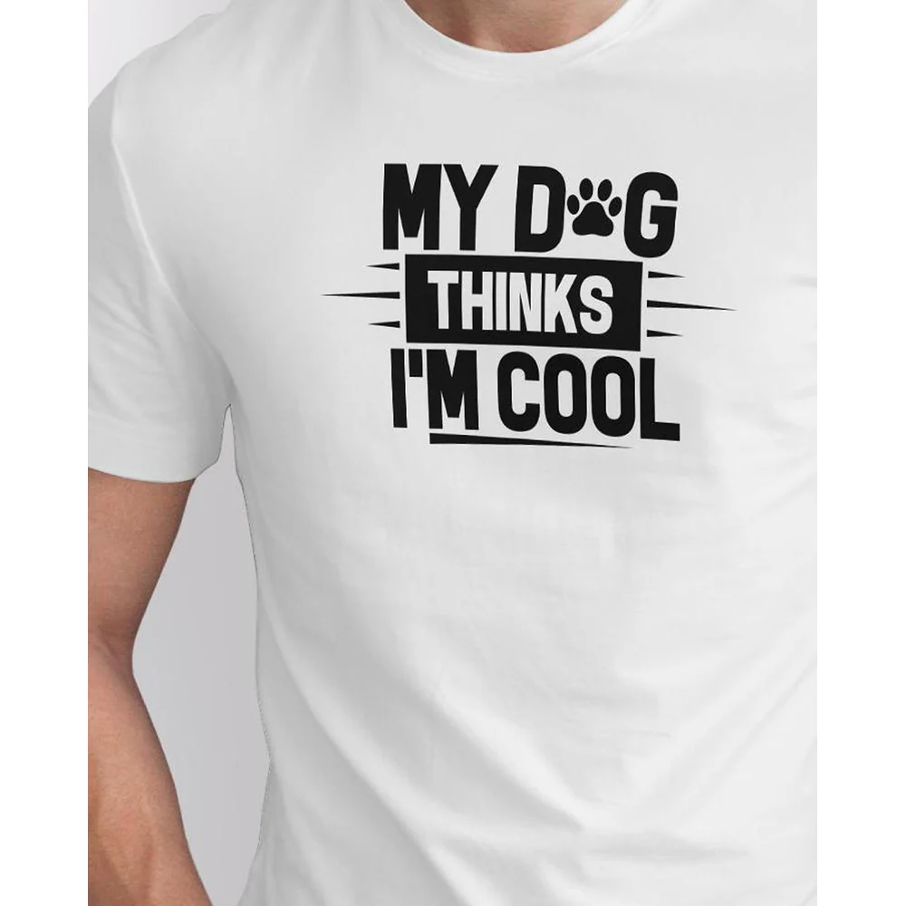 Seek Buy Love My Dog Thinks I'm Cool Regular Tee (White) - Image 3