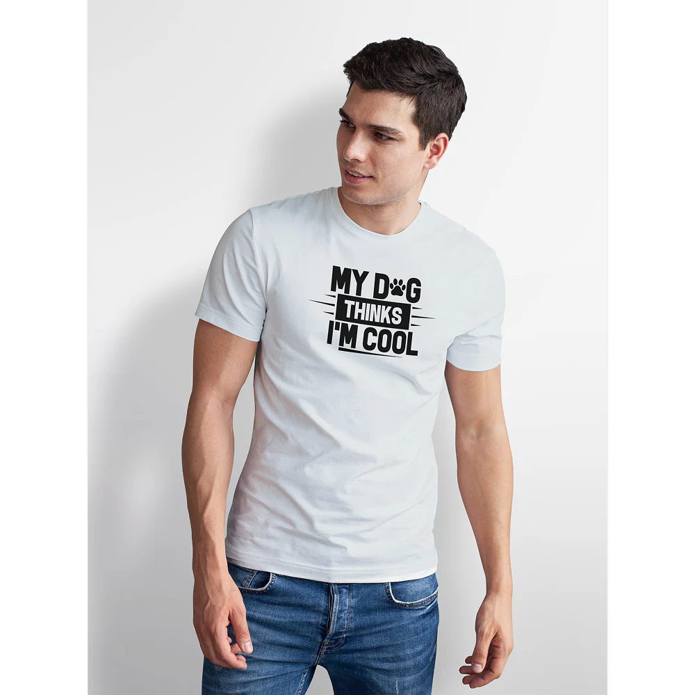 Seek Buy Love My Dog Thinks I'm Cool Regular Tee (White) - Image 7