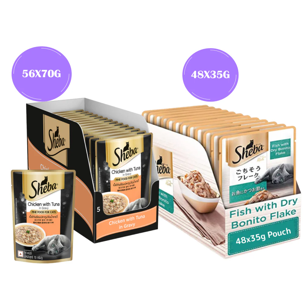 Sheba Chicken With Tuna In Gravy and Fish with Dry Bonito Flake Premium Cat Wet Food Combo - Image 19