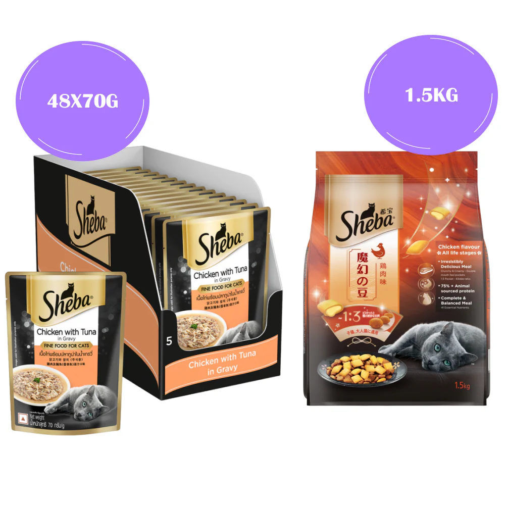 Sheba Chicken With Tuna In Gravy Premium Adult Cat Wet Food and Chicken All Life Stage Cat Dry Food Combo - Image 16