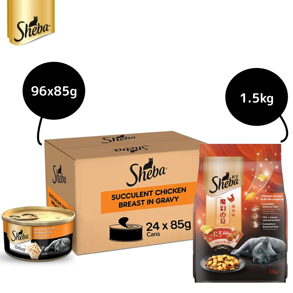 Sheba Complete Nutrition Succulent Chicken Breast In Gravy Cat Wet Food and Chicken Flavour Irresistible All Life Stage Cat Dry Food Combo - Image 11