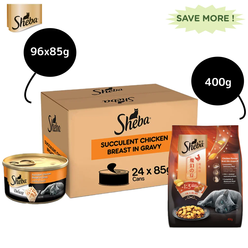 Sheba Complete Nutrition Succulent Chicken Breast In Gravy Cat Wet Food and Chicken Flavour Irresistible Cat Dry Food Combo - Image 2
