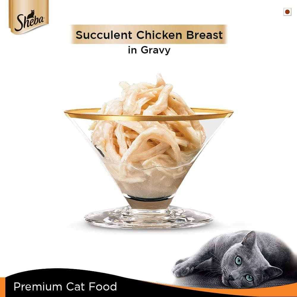 Sheba Complete Nutrition Succulent Chicken Breast In Gravy Cat Wet Food and Chicken Flavour Irresistible Cat Dry Food Combo - Image 7