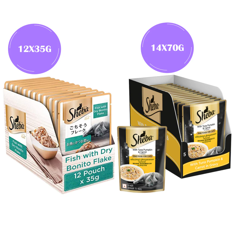 Sheba Fish with Dry Bonito Flake and Tuna Pumpkin & Carrot In Gravy Rich Premium Adult Fine Cat Wet Food Combo - Image 21
