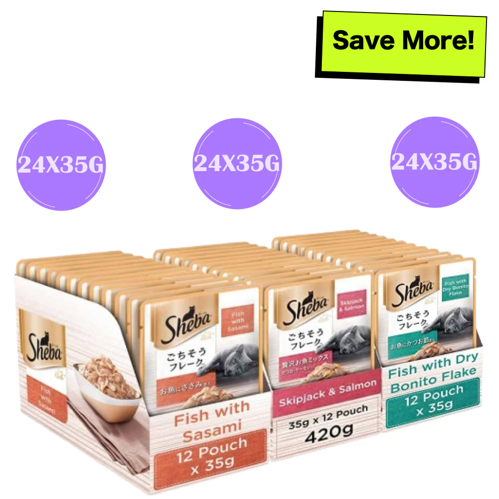 Sheba Fish with Dry Bonito Flake, Skipjack & Salmon Fish and Fish with Sasami Cat Wet Food Combo - Image 15