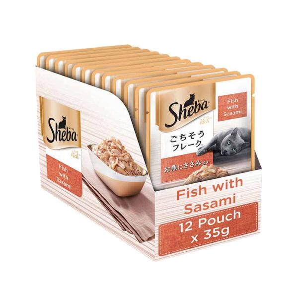 Sheba Fish with Dry Bonito Flake, Skipjack & Salmon Fish and Fish with Sasami Cat Wet Food Combo - Image 2