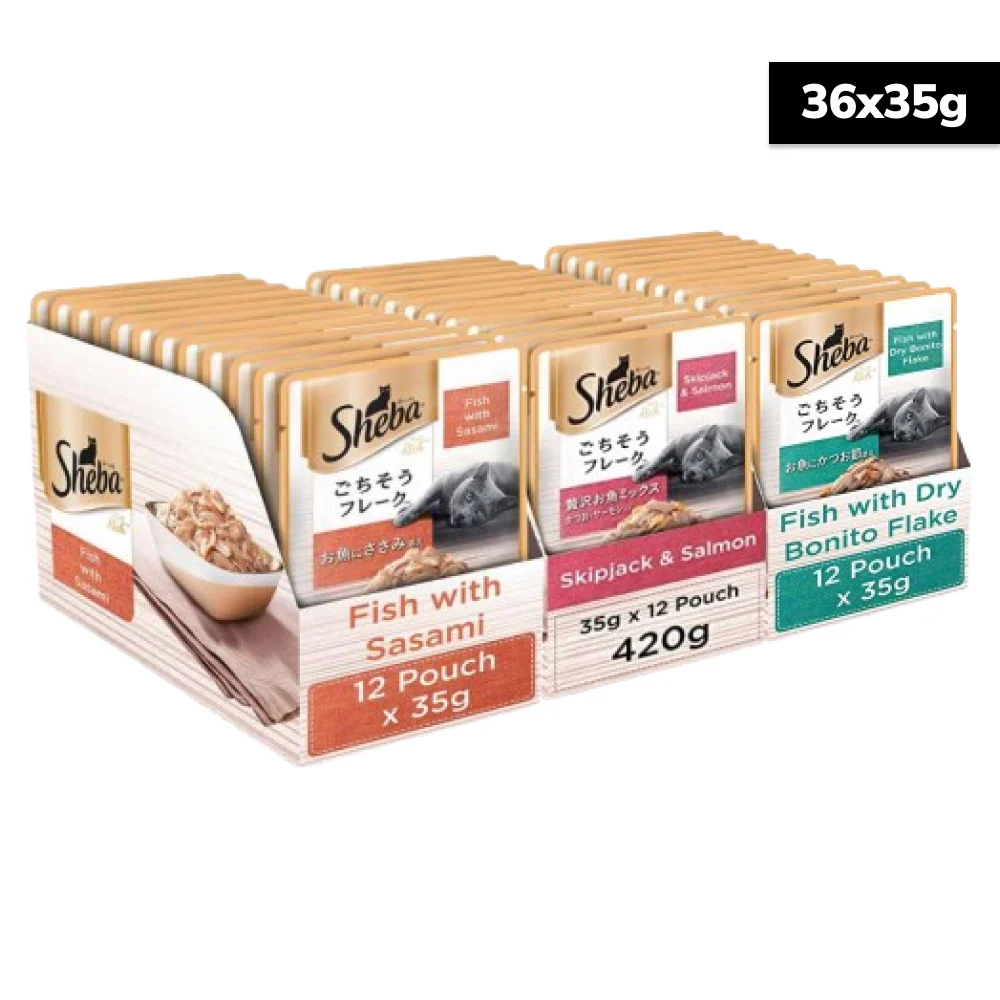 Sheba Fish with Dry Bonito Flake, Skipjack & Salmon Fish and Fish with Sasami Cat Wet Food Combo - Image 2
