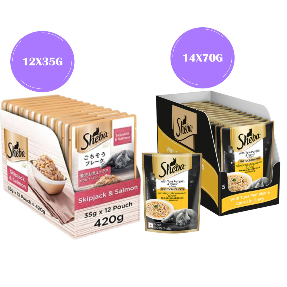 Sheba Skipjack & Salmon and Tuna Pumpkin & Carrot In Gravy Rich Premium Adult Fine Cat Wet Food Combo - Image 22