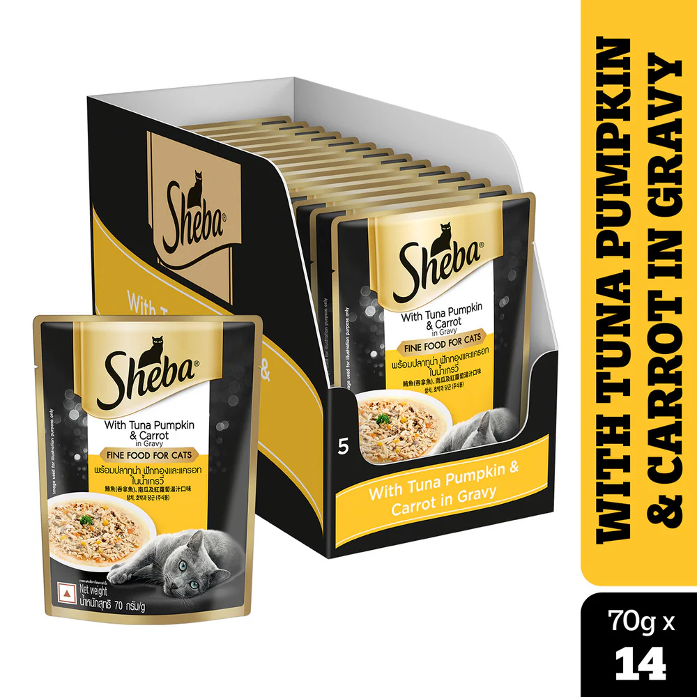 Sheba Skipjack & Salmon and Tuna Pumpkin & Carrot In Gravy Rich Premium Adult Fine Cat Wet Food Combo - Image 4