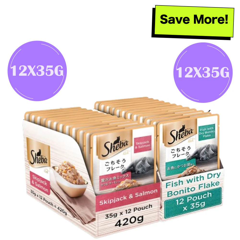 Sheba Skipjack Salmon Fish Mix and Fish with Dry Bonito Flake Cat Wet Food Combo - Image 14