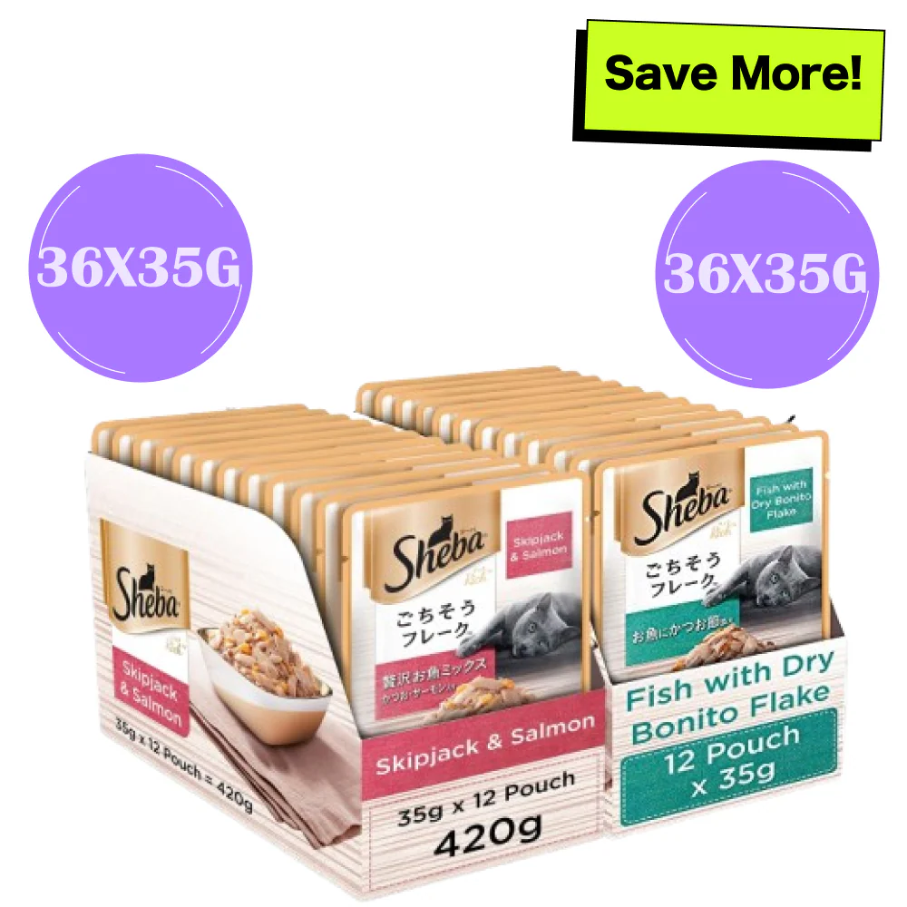 Sheba Skipjack Salmon Fish Mix and Fish with Dry Bonito Flake Cat Wet Food Combo - Image 15