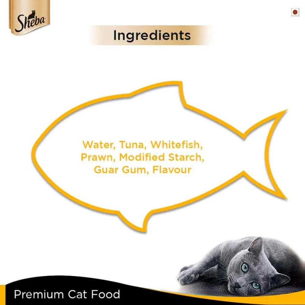 Sheba Tuna Fillet & Whole Prawns in Gravy Premium Cat Wet Food and Chicken Flavour Irresistible All Life Stage Cat Dry Food Combo - Image 2