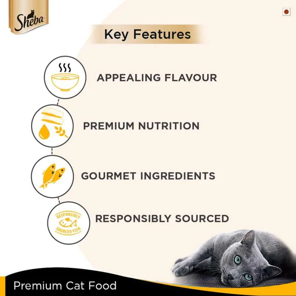 Sheba Tuna Fillet & Whole Prawns in Gravy Premium Cat Wet Food and Chicken Flavour Irresistible All Life Stage Cat Dry Food Combo - Image 4