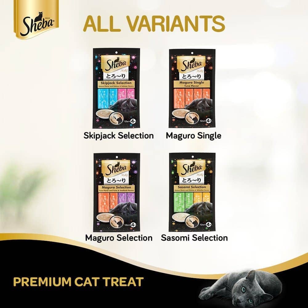 Sheba Tuna Flavor and Tuna & Prawn Maguro and Sheba Chicken & Chicken Whitefish Sasami Melty Premium Treats for Cats Combo - Image 12