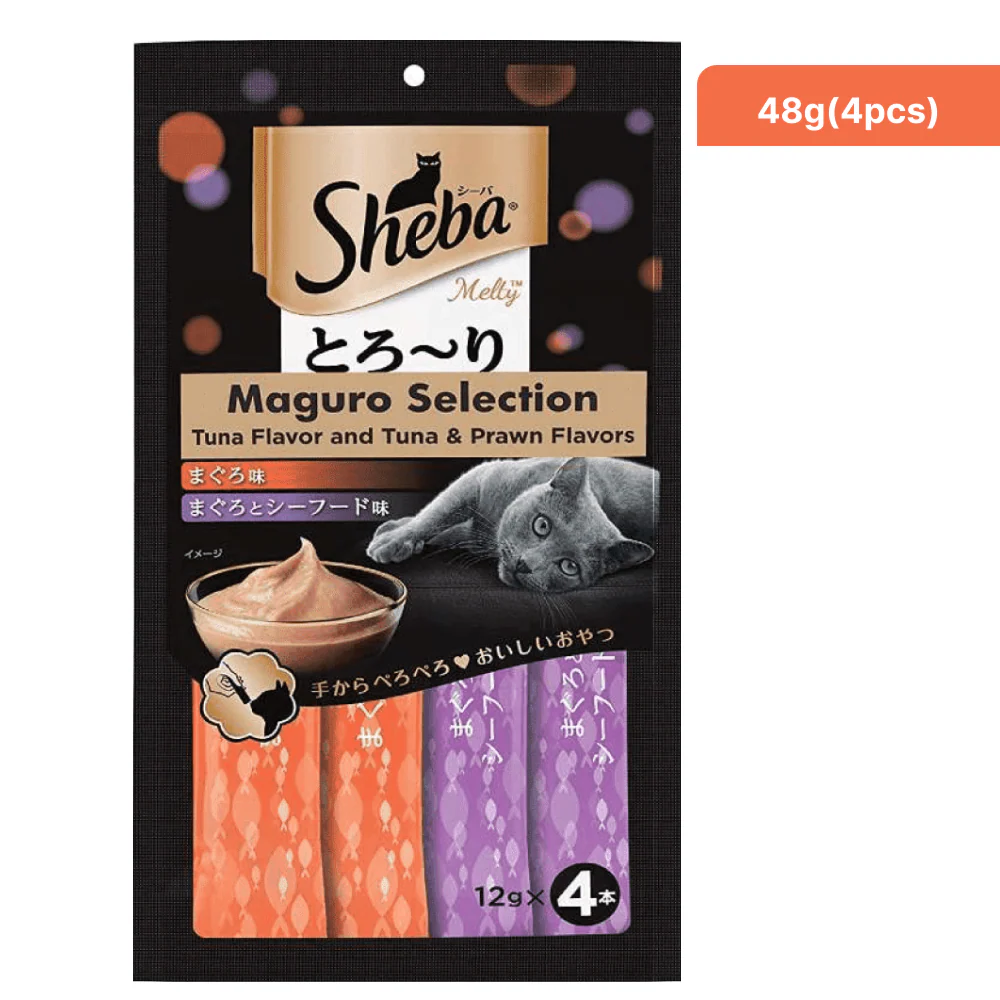 Sheba Tuna Flavor and Tuna & Prawn Maguro Selection Melty Premium Treat and Skipjack & Salmon Fish Mix Cat Wet Food Combo - Image 2