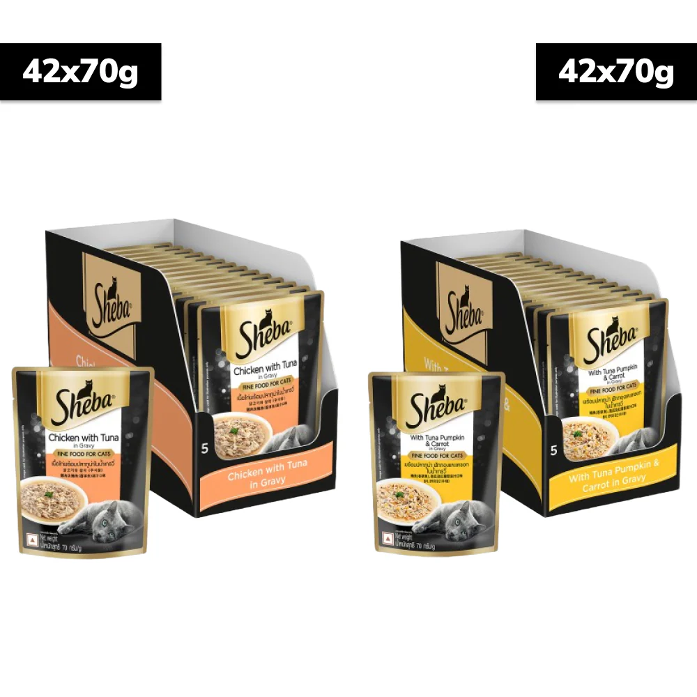 Sheba Tuna Pumpkin & Carrot In Gravy and Chicken With Tuna In Gravy Rich Premium Adult  Fine Cat Wet Food Combo - Image 22