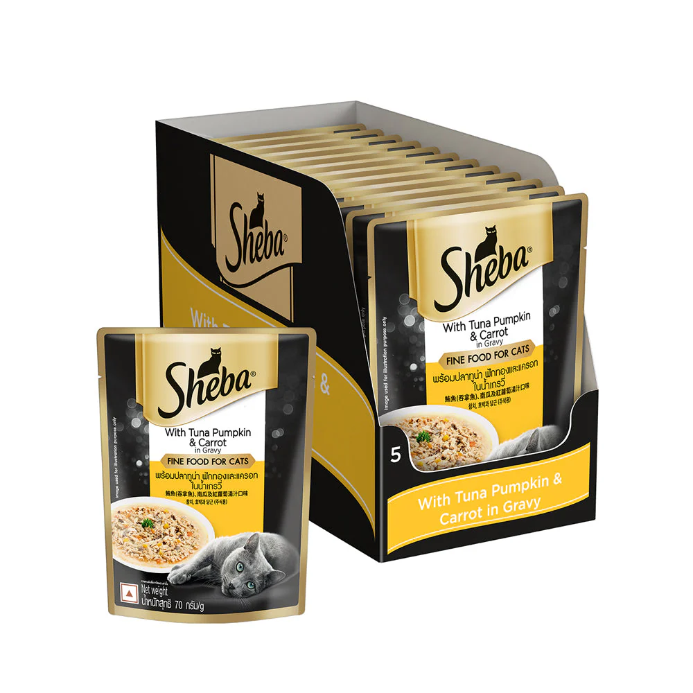 Sheba Tuna Pumpkin & Carrot In Gravy Rich Premium Adult Fine Cat Wet Food and Salmon Flavour Irresistible All Life Stages Cat Dry Food Combo - Image 3