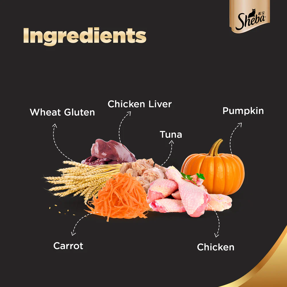 Sheba Tuna Pumpkin & Carrot In Gravy Rich Premium Adult Fine Cat Wet Food and Salmon Flavour Irresistible All Life Stages Cat Dry Food Combo - Image 5