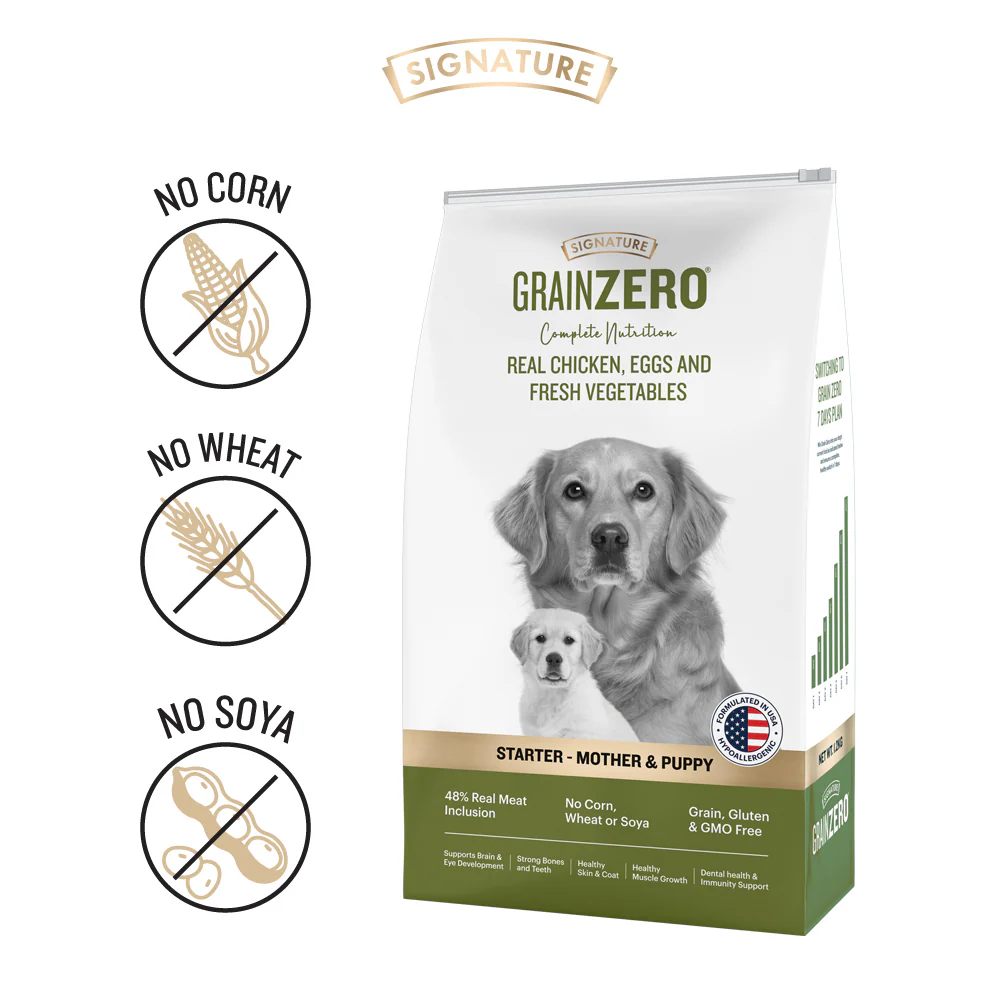Signature Grain Zero Real Chicken, Egg and Vegetables Mother and Puppy Starter Dog Dry Food - Image 2