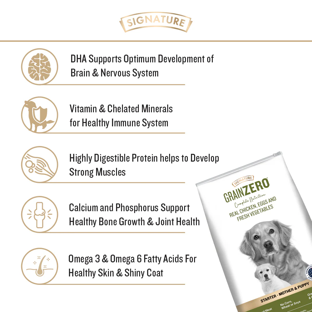Signature Grain Zero Real Chicken, Egg and Vegetables Mother and Puppy Starter Dog Dry Food - Image 3